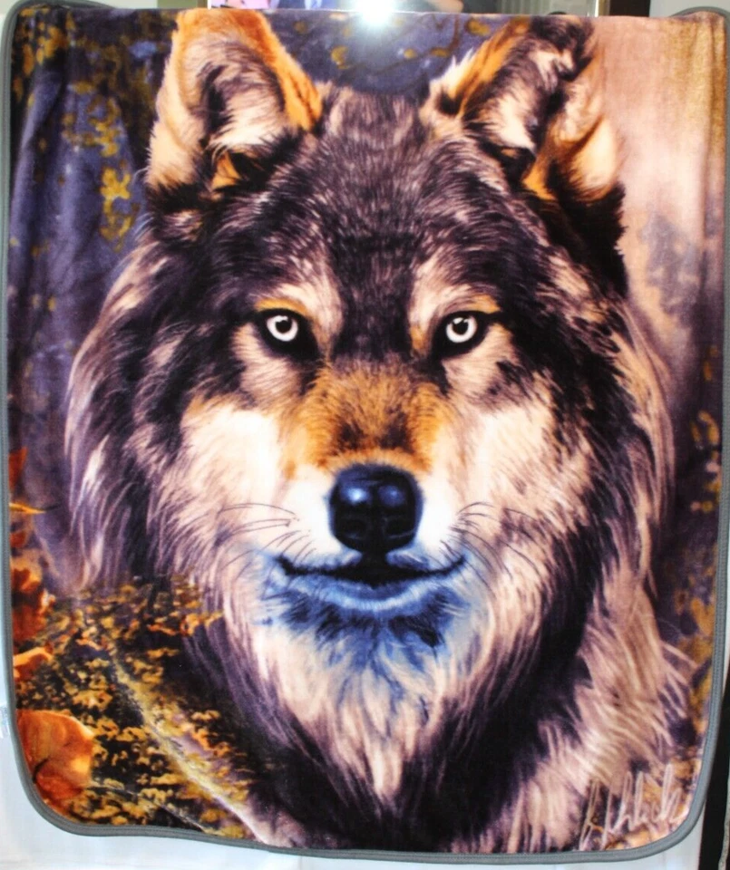 Northwest Wolf Variant 2 Animal Print Reversible Plush Throw Blanket 60”x50” - Image 1 of 4