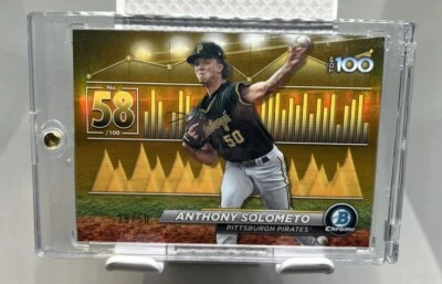 2024 Topps Bowman Chrome Anthony Solometo Top 100 Gold Refractor #’d 16/50 - Image 1 of 2