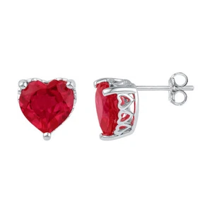 10kt White Gold Womens Heart Lab-Created Ruby Heart Stud Earrings 7.00 Cttw - Picture 1 of 1