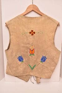 Antique Native American Santee Sioux Indian Beaded Leather Vest Floral