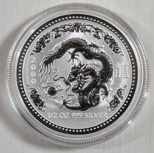 AUSTRALIA 2000 50 CENTS YEAR OF THE DRAGON 1/2 OZ. .999 SILVER Lunar 1 I - Picture 1 of 2