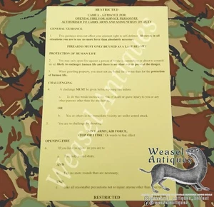 Op Banner British Army Northern Ireland Aide Memoire Firearms Opening Fire Card - Picture 1 of 2