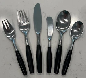 6 Piece Vintage Dansk Black Kongo Flatware Set Germany Place Setting - Picture 1 of 14
