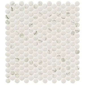 Carrara Penny Round 12"x12" Matte Porcelain Mesh-Mounted Mosaic Tile 14.4 sq ft - Picture 1 of 2