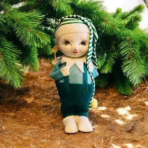 Vintage Napco Green Pixie Elf Snowbaby Felt Christmas Ornament Japan - Picture 1 of 3