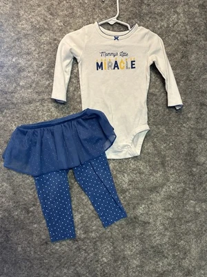 Carters Hanukkah Girls Outfit Bodysuit & Leggings 12 Month Blue Silver Frilly - Image 1 of 4