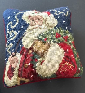 Cierre de cremallera trasero tradicional cuadrado de terciopelo de Santa de 9”X9” Needlepoint vintage. Chri - Imagen 1 de 3