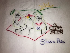 Küche 100 % Baumwolle Mehl Sack Handtuch Sacha Paar Obst Mr & Mrs bestickt 28" - Bild 1 von 3