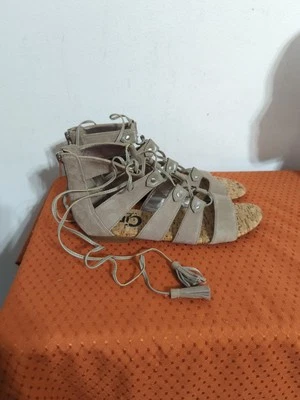 Women's Sam Edelman Circus Taupe Lace Up Sandals Zip Back Sz 6M Leather & Cork - Image 1 of 4