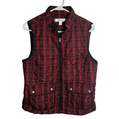 Chaleco acolchado Croft & Barrow para mujer talla mediana sin mangas negro rojo a cuadros Foto 1 de 4