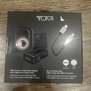 NEW Tumi 25W Universal Smart Power Adapter & Sync And Charge Cable 5ft USB-C - Picture 1 of 2