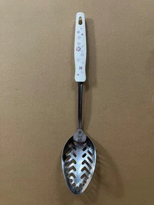 Vintage Ekco USA Slotted Serving Spoon w/Floral Pattern Handle, Stainless, 12"Lg - Picture 1 of 11