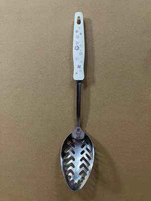 Vintage Ekco USA Slotted Serving Spoon w/Floral Pattern Handle, Stainless, 12"Lg - Image 1 of 4