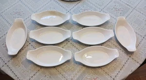 Vintage Japan Oval Au Gratin Baking Oval Dish White Stoneware Set Of 8 Nice! - Picture 1 of 8