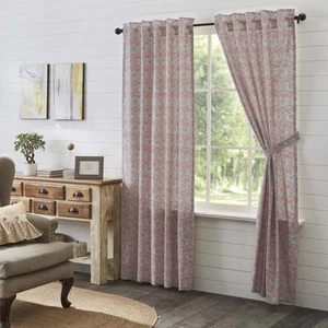 Farmhouse 84"x40" Panel Pair Pink Rod Pocket Ruffling Window Curtains VHC Brands - Picture 1 of 6