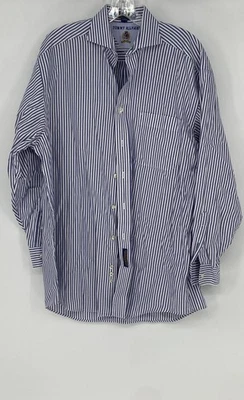 Camisa de vestir Tommy Hilfiger para hombre azul blanco algodón a rayas manga larga talla 32 Foto 1 de 4