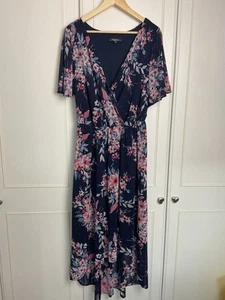 R&M Richards Chiffon Midi Dress Size 18 20 Blue Pink Midi Dip Hem Wrap Wedding - Picture 1 of 14