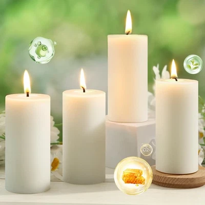 Paquete de 4 velas pilares de cera de abejas, 172 horas de duración pura cera de abejas blanquecina C... Foto 1 de 4