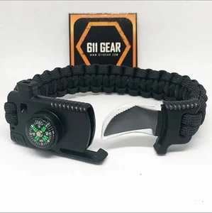 Knife Buckle Survival Paracord Bracelet single braid Black Paracord EDC Tactical - Picture 1 of 2