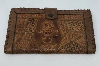 CARTERA PERU LAMA VINTAGE DE CUERO TOSTADO GENUINO HECHA A MANO Foto 1 de 4