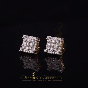 1.75ct Vvs 'D' Color Genuine Moissanite Stud SQUARE Earring10k Real Yellow Gold - Picture 1 of 12