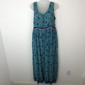 Vintage Rainbow Jo Maui Hawaii Tropical Sleeveless Maxi Dress Sz M Button Front - Picture 1 of 15
