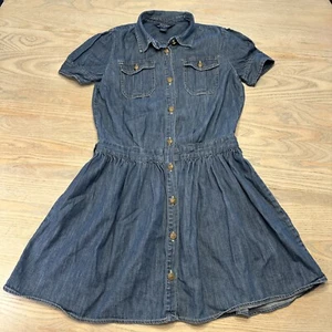 Polo Ralph Lauren Denim Dress Metal Button Up Girls 14 Collared Short Slv Blue - Picture 1 of 20
