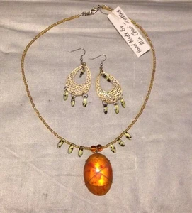 Amber And Tigers Gold Set, Necklace And Earring Set, Artisan Made - Bild 1 von 3