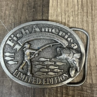 Hebilla de cinturón vintage Fish America EDICIÓN LIMITADA Great American Buckle Co EE. UU. Foto 1 de 4