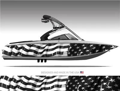 MILLER GRAPHICS American Flag (Black and White) Boat Wrap Kit Patriotic 3M Premium Cast Vinyl