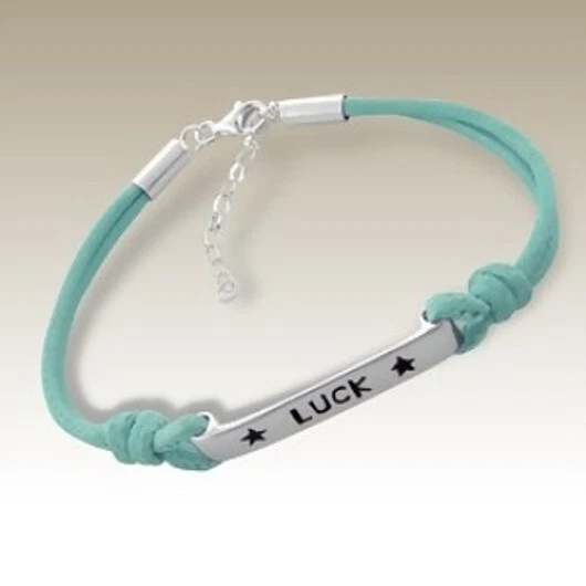 Sterling Silver Bracelet inspirational tag LUCK blue cord. UNIQUE. Secure clasp. - Image 1 of 1