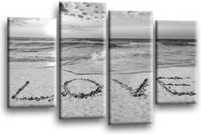 Large Grey White Seascape Sunset Canvas Pictures Love Wall Art Split 4 Panel