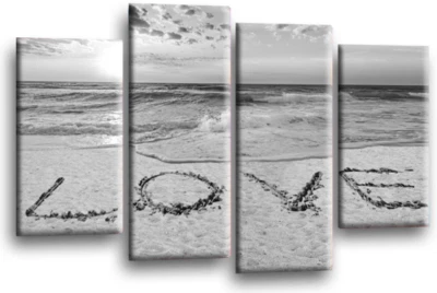 Seascape Sunset Love Art Print Grey White Quote Framed Split Canvas Picture - Image 1 of 4