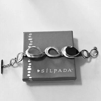 Silpada серебро CZ кристалл гематит смокинг браслет B2713 кубический  - Изображение 1 из 4