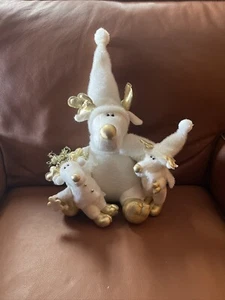 Reindeer Plush Family Of 3 white gold 17” X 11” Christmas Quality - Picture 1 of 4