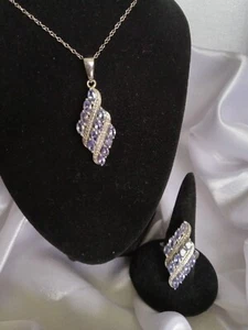 Natural AA Tanzanite Necklace & Ring Size 6, .925, NWT, GEMPORIA,+FREE Earrings - Picture 1 of 16
