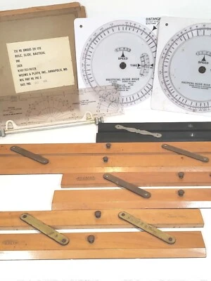 Nautical Plotting Collection U.S. Navy 1950's 7 Pieces Slide Rule Parallel rule - Image 1 of 4