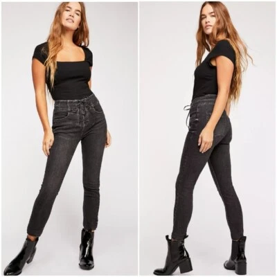 Free People Curvy Lover's Knot Faded Black High Rise Skinny Jeans 25 - Image 1 of 4