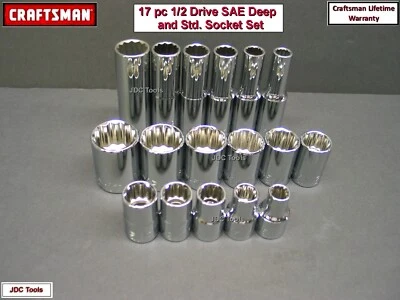 CRAFTSMAN TOOLS 17pc Standard & Deep 1/2 SAE 12pt ratchet wrench socket set  - Image 1 of 3