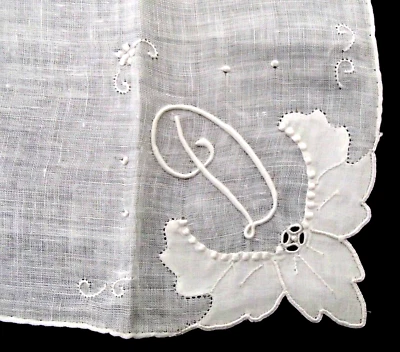 Lenço vintage novo madeira bordado algodão linho lenço monograma D - Imagem 1 de 4