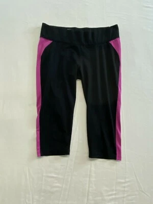 Leggings recortados para mujer AerieFit talla mediana negro rosa mezcla de poliéster capri Foto 1 de 3