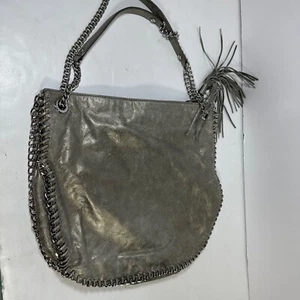 Michael Kors CHELSEA Handbag Shoulder Bag Chain Link Silver Metallic Leather - Picture 1 of 9