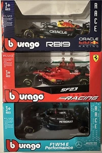 Burago F1 1:43: Max Verstappen, Lewis Hamilton, George Russell Ferrari Set Of 3 - Picture 1 of 9