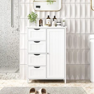 Bathroom Floor Cabinet, Freestanding Storage Cabinet with 4 Drawers and Adjusta - Picture 1 of 5