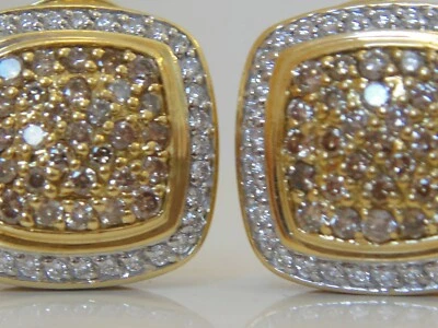 $7350 DAVID YURMAN 18K GOLD , COGNAC & WHITE DIAMOND EARRINGS - Image 1 of 4