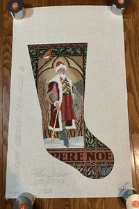 Peter Ashe Hand Painted Needlepoint Canvas Pere Noel Santa Stocking 1999 - Picture 1 of 15