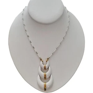 Vintage Crown Trifari White Enameled Gold Tone Necklace Bar Link Chain Estate - Picture 1 of 9
