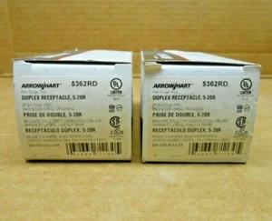 LOT 2 NIB ARROW HART 5362RD DUPLEX RECEPTACLE 20A 125V 2P 3W BACK&SIDE WIRING - Picture 1 of 5
