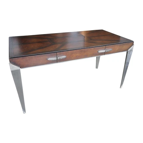 1930s Art Deco Metal and Leather Console Table or Desk Cover
