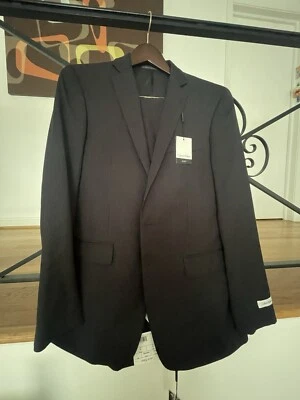 Traje de hombre Calvin Klein azul marino a rayas 2 piezas pantalones delanteros planos 38 regular 31WX30L NUEVO  Foto 1 de 4